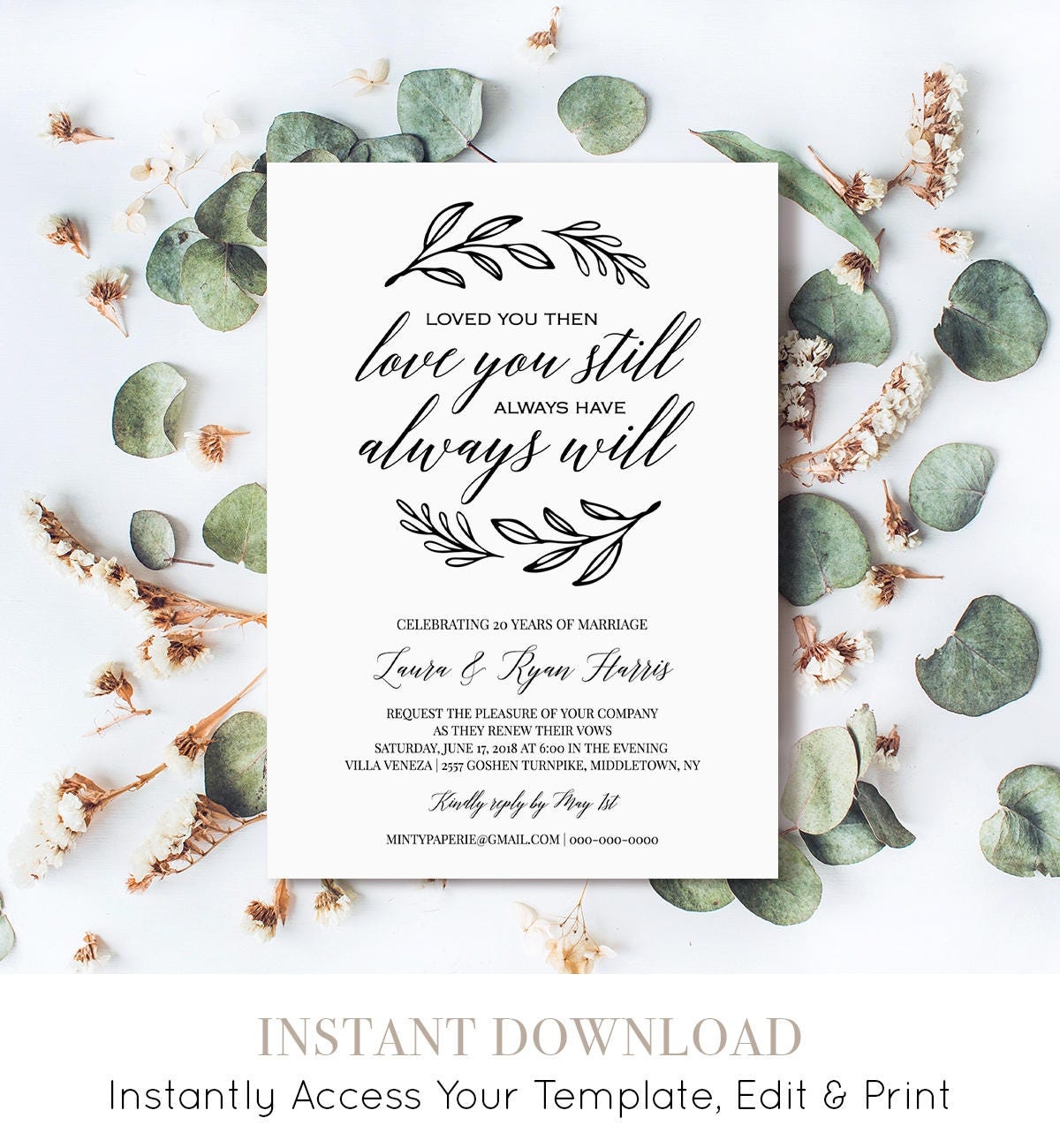 Renew Vows Invitation Template Printable Wedding Anniversary Invite 
