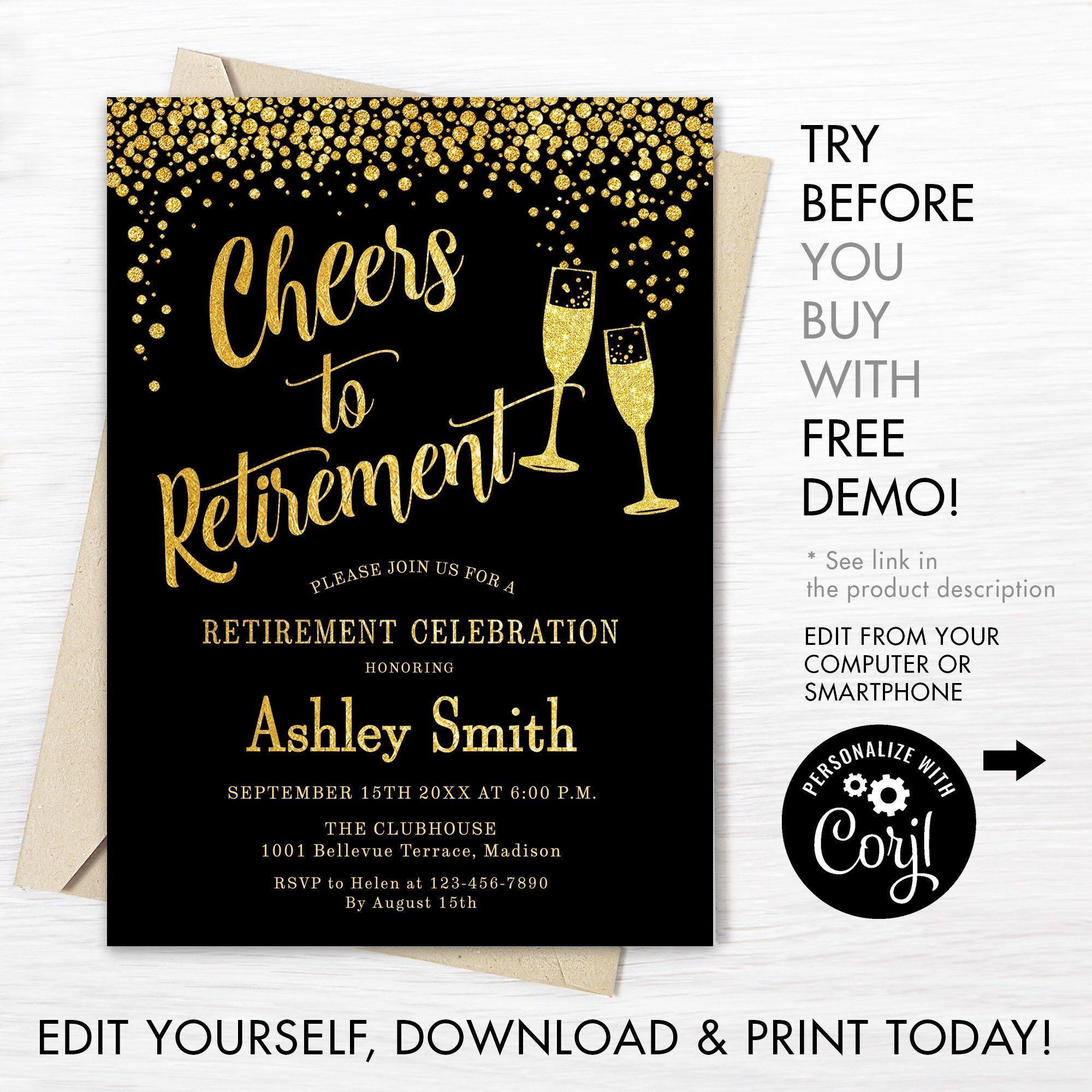 Retirement Party Invitation INSTANT DOWNLOAD Digital Template 