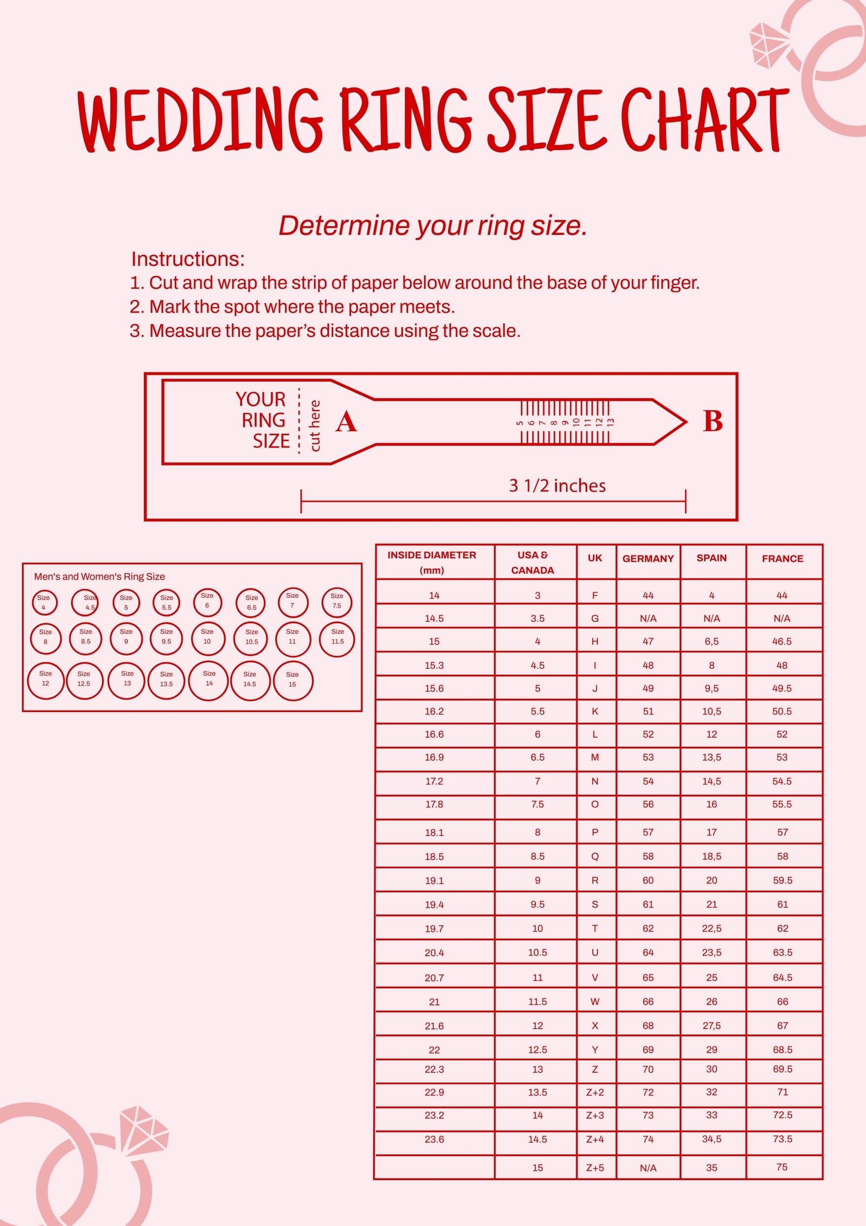 Ring Size Chart Printable Pdf Printable Free Templates
