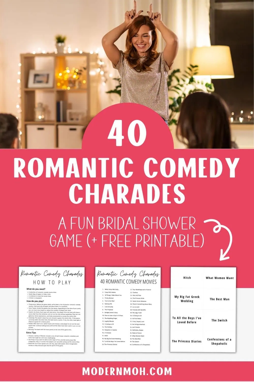 Romantic Comedy Charades Bridal Shower Game FREE Printable