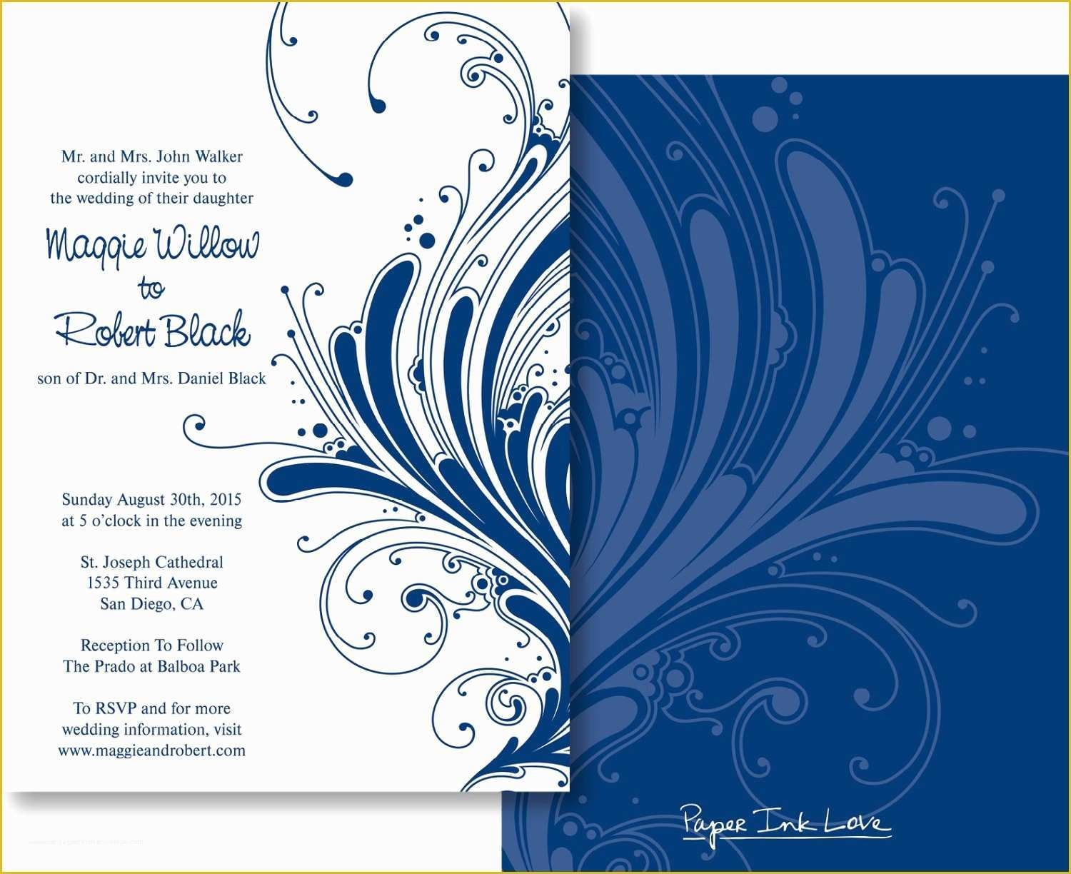 Royal Blue Wedding Invitation Blank Templates