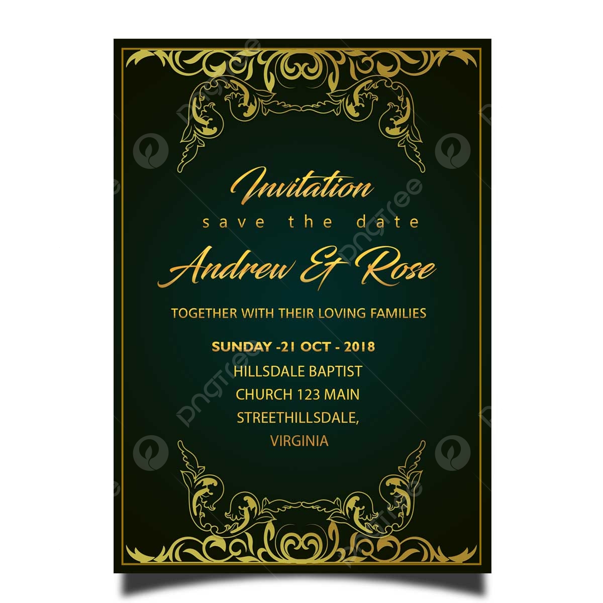 Royal Wedding Invitation Card Template Psd With Gold Frame And Elegant Background Template Download On Pngtree