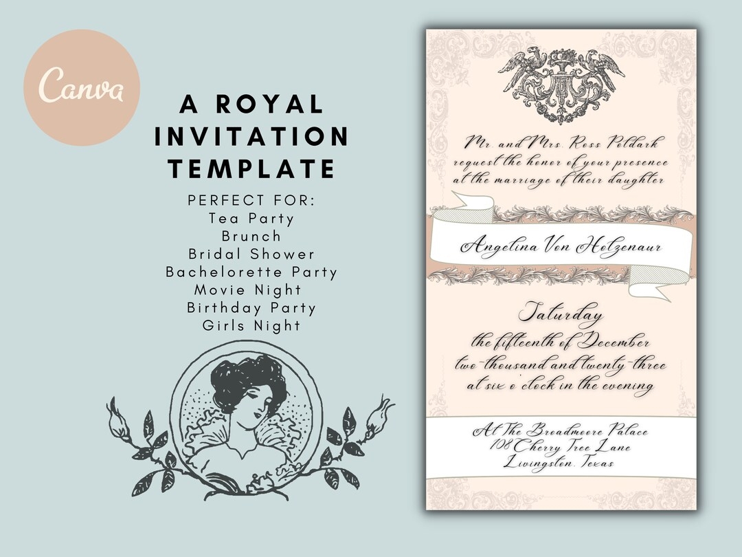 Royal Wedding Invitation Victorian Ball Invite Android U0026 IPhone Compatible FREE Canva Princess Inspired Template Elegant Design Etsy