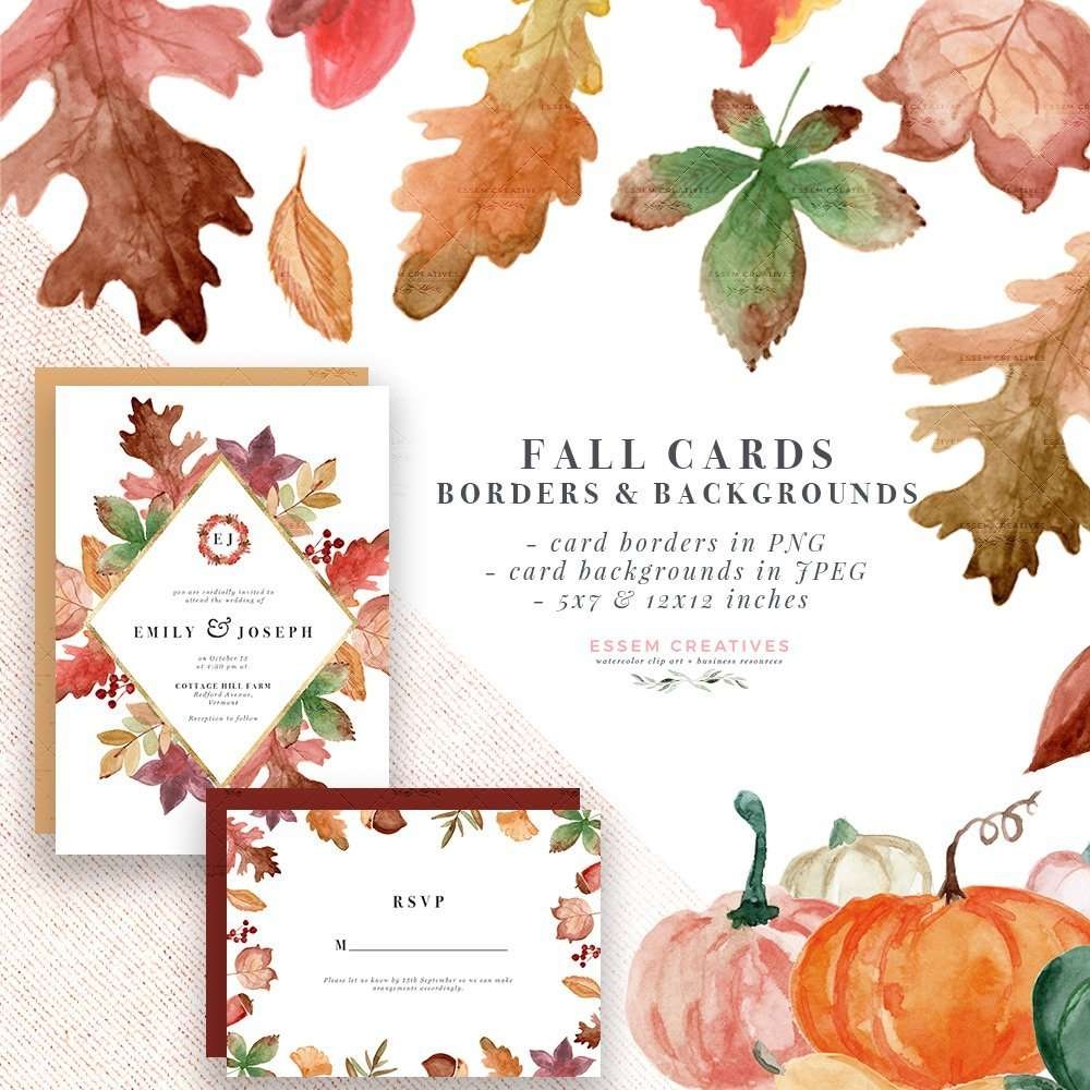 Rustic Fall Watercolor Card Borders With Transparent Backgrounds Burgundy Orange Thanksgiving Wedding Bridal Shower Invitation Template