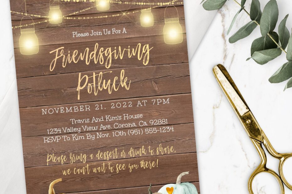 Rustic Friendsgiving Invitation Template Thanksgiving Dinner