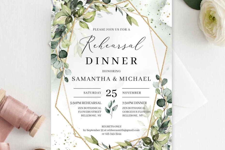Rustic Greenery Rehearsal Dinner Invitation Template In Boho Style