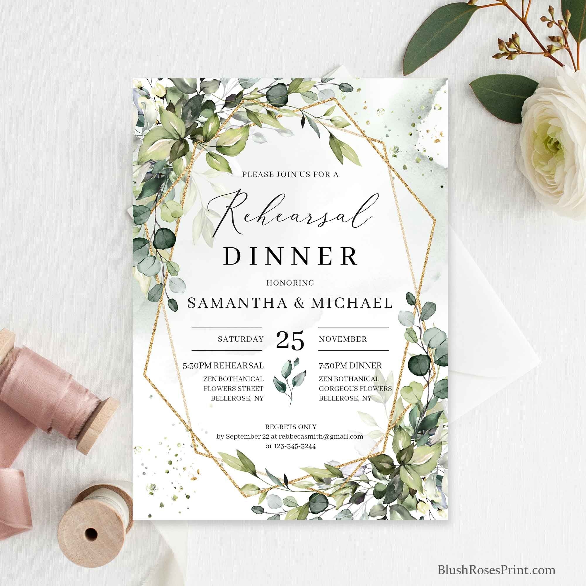 Rustic Greenery Rehearsal Dinner Invitation Template In Boho Style 