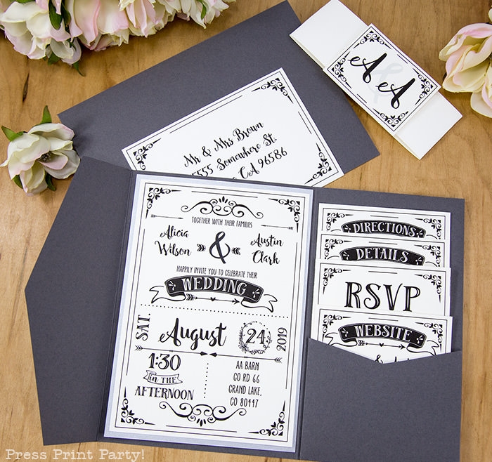 Rustic Wedding Invitation Template Printable DIY Press Print 