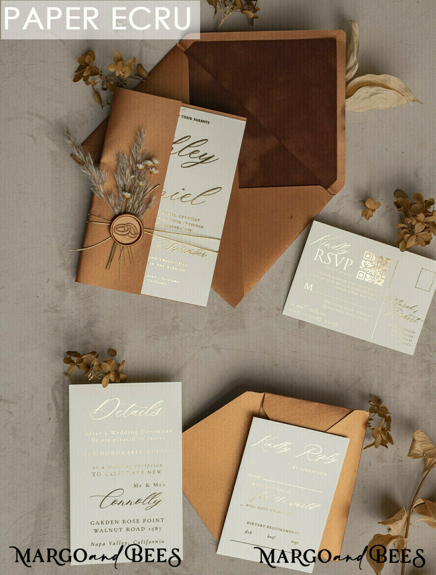 Sample Bespoke Sample Set Fall Mirror Gold Wedding Invitations Elegant Terracotta Wedding Cards 