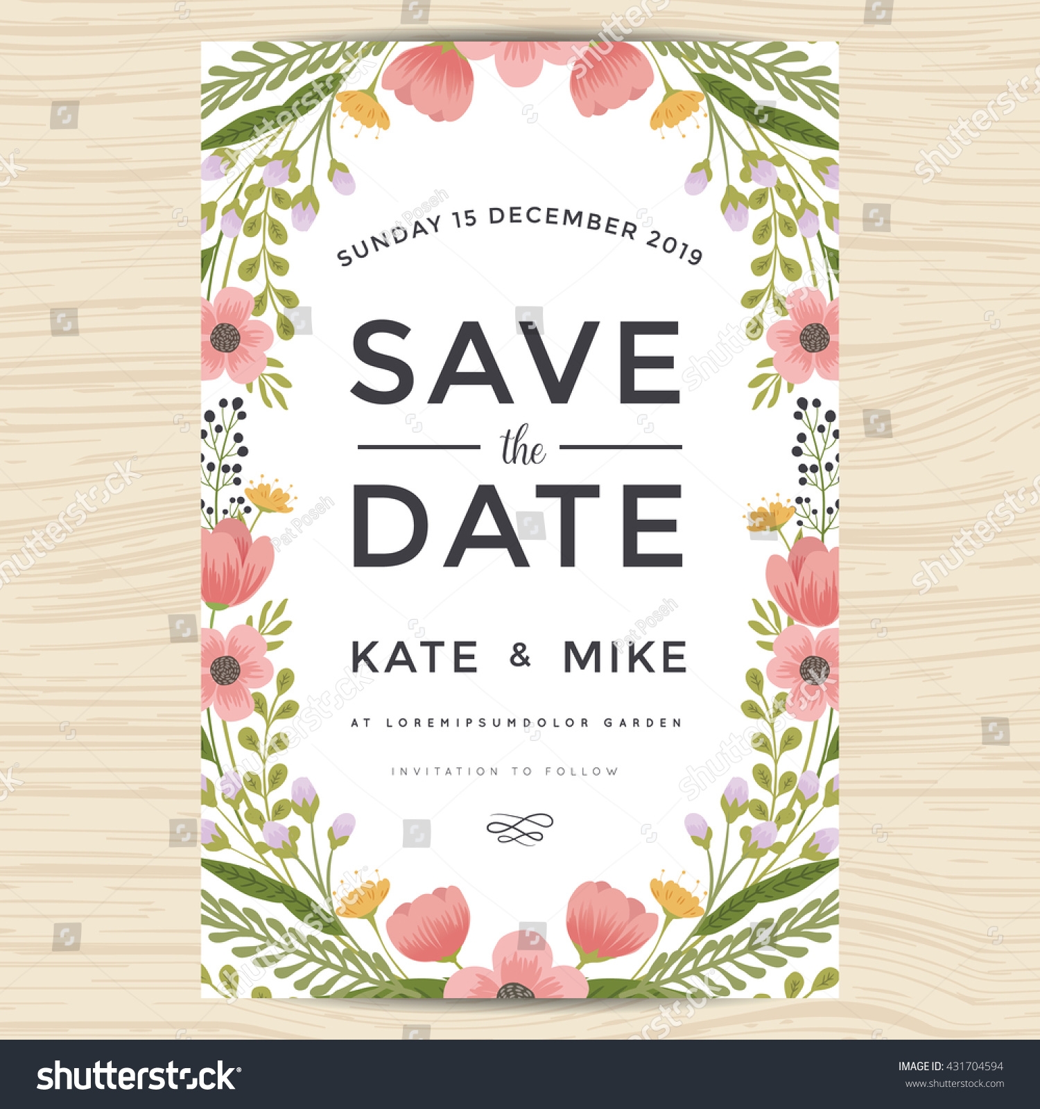 Save Date Wedding Invitation Card Template Stock Vector Royalty Free 431704594 Shutterstock