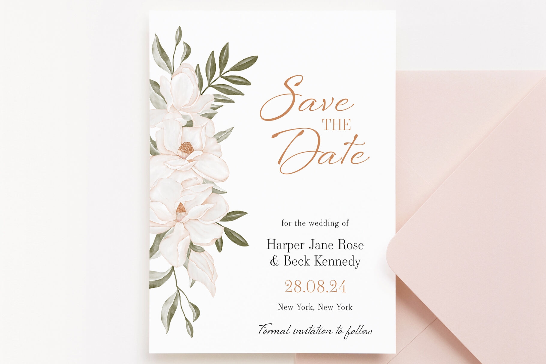 Save The Date Card Wedding Magnolia Template Editable Invitation Card By Paw Studio TheHungryJPEG
