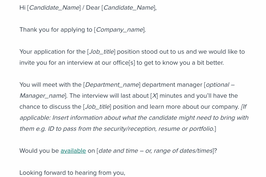 Scheduling An Interview Email Template Workable