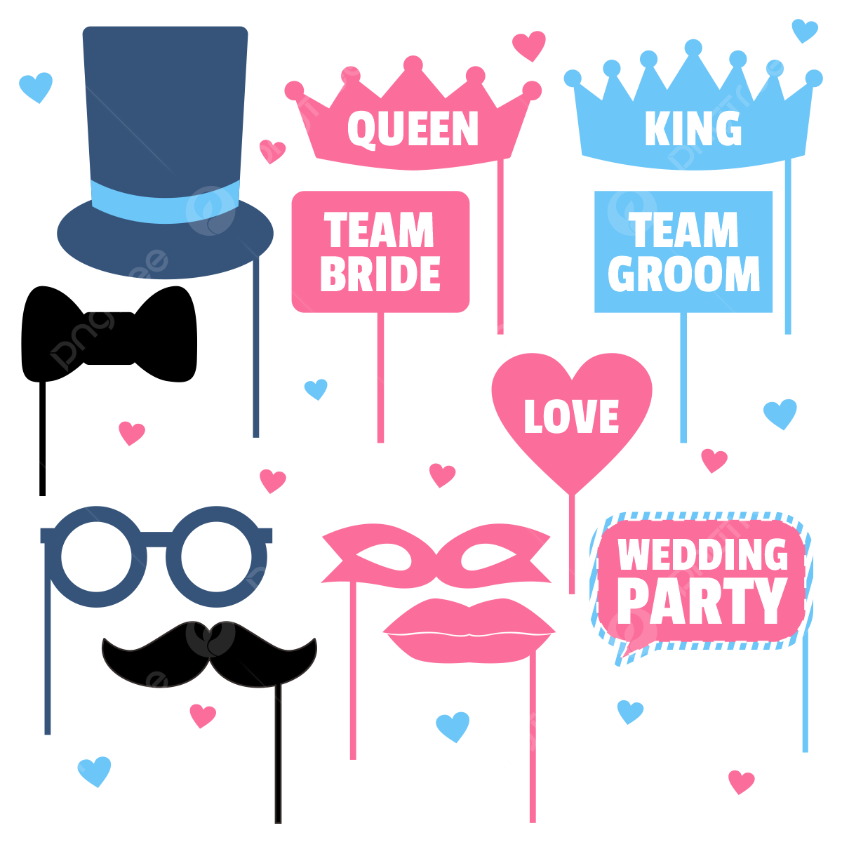 Set Of Wedding Acc Props Photo Booth Kits Decoration Party Printable 