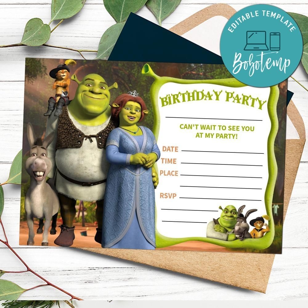 Shrek Fill In Blank Invitation Customizable Template
