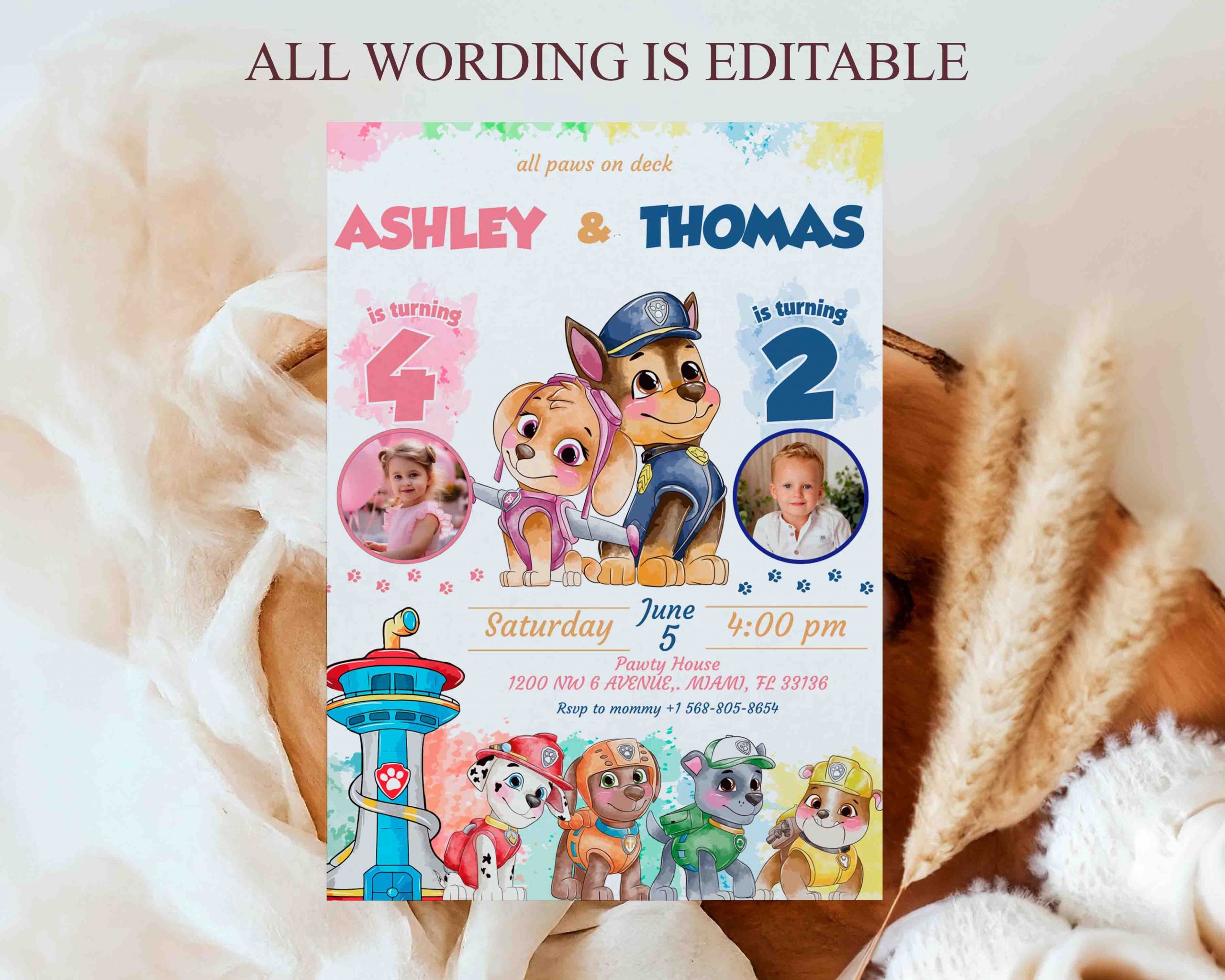 Siblings Paw Patrol Editable Invitation Template Sweet Moments Template