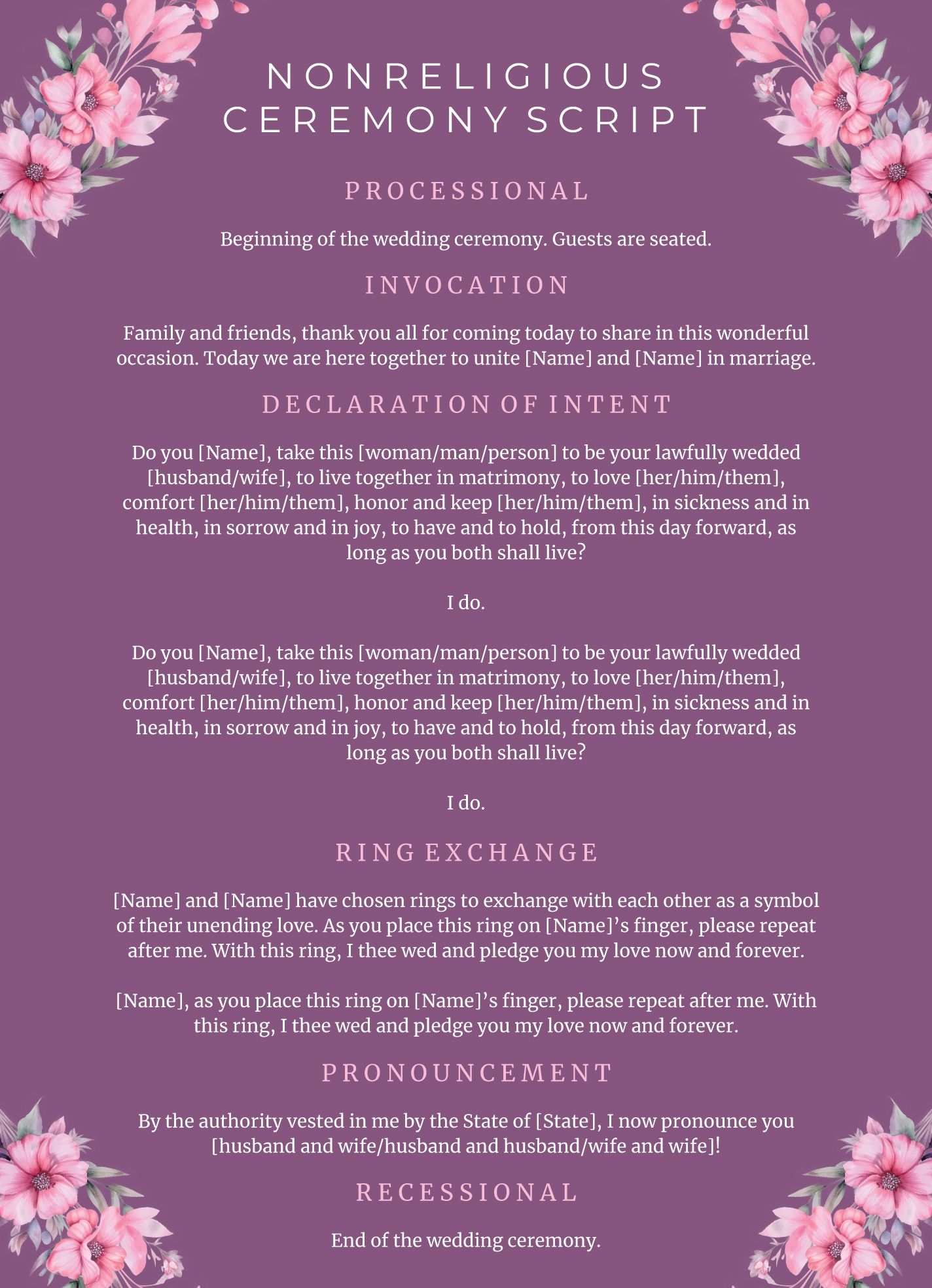 Simple Wedding Ceremony Script Printable Plan Your Year Easily 