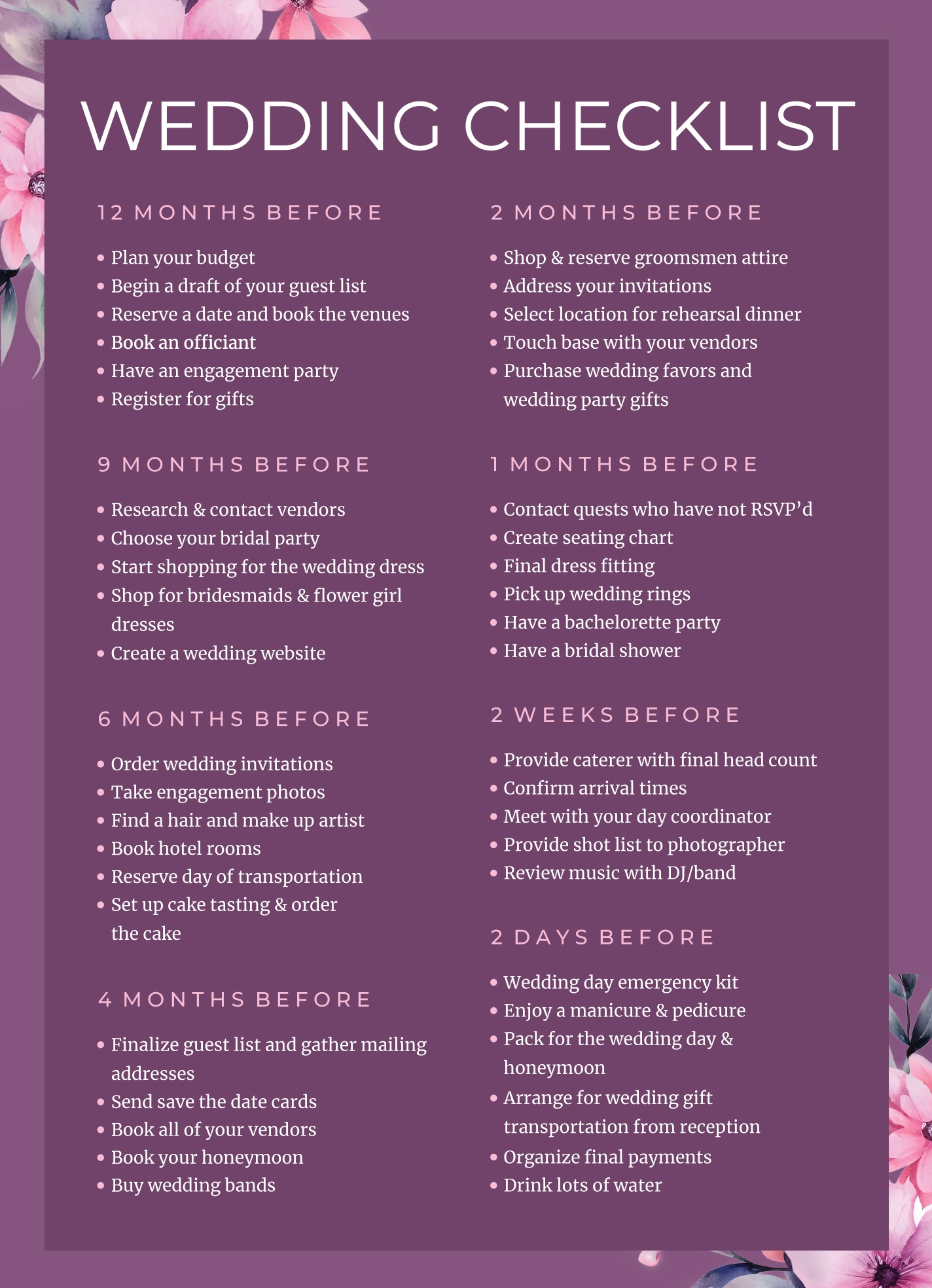 Simple Wedding Checklist Pdf 10 Printable Wedding Checklists For The