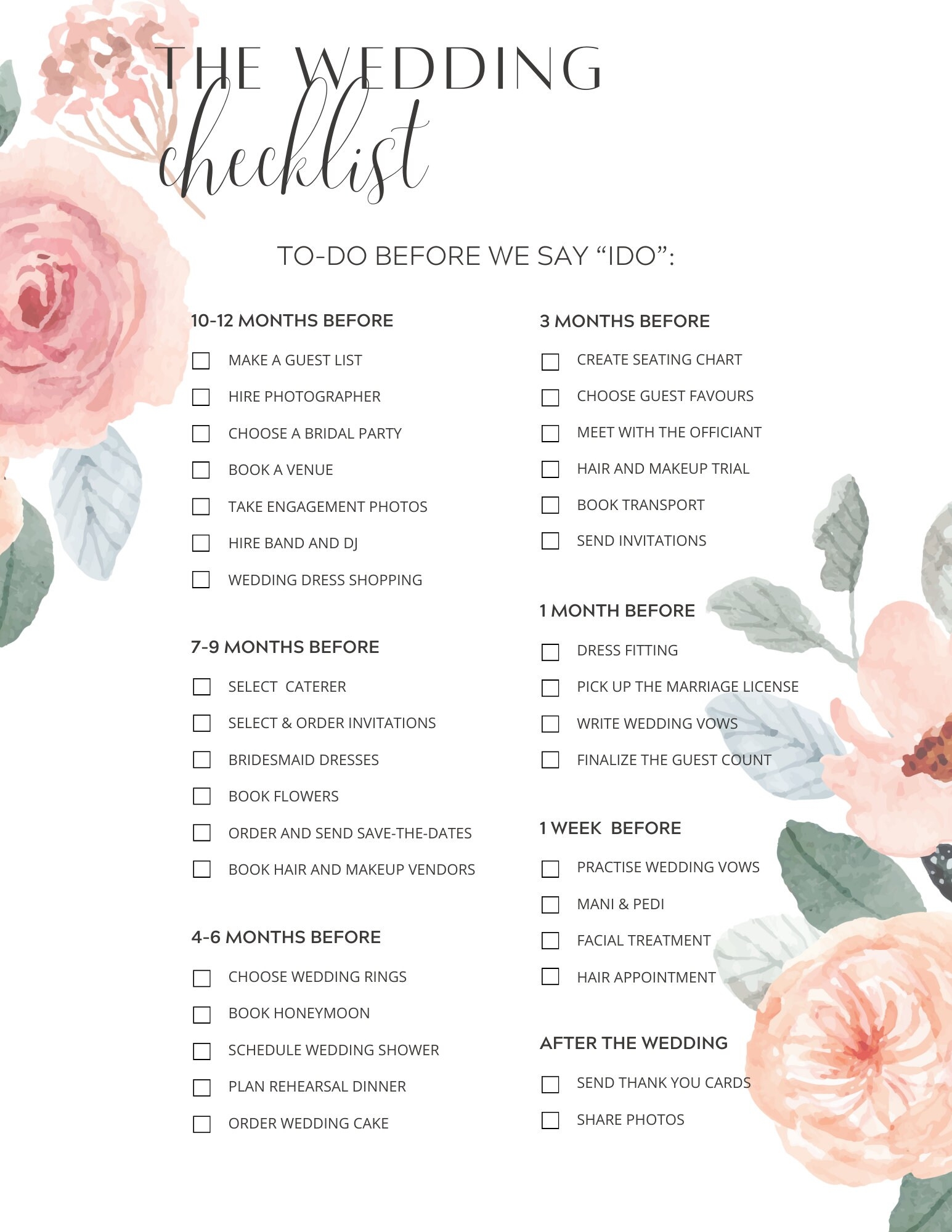 Simple Wedding Checklist Wedding Checklist ADHD Friendly Printable 