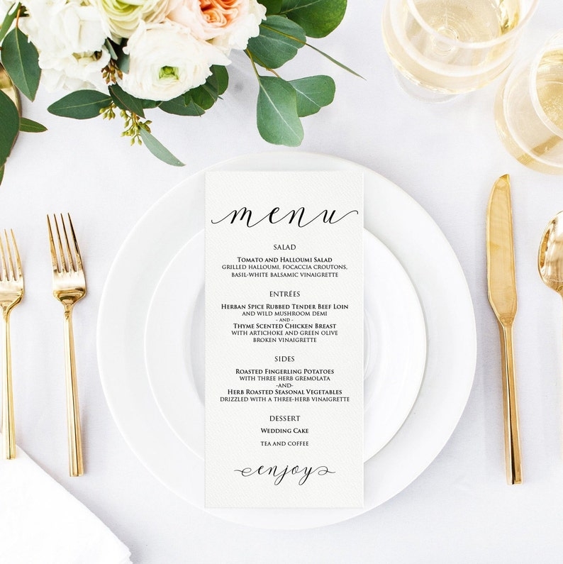 Simple Wedding Menu Template Printable Wedding Menu Card Etsy