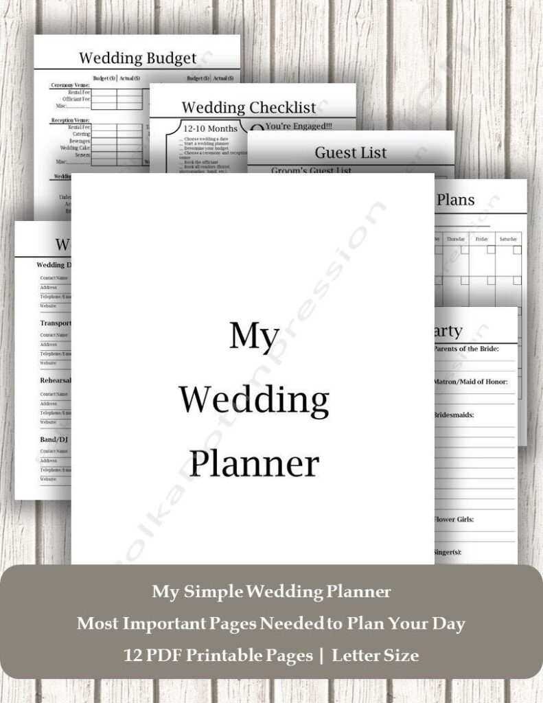 Simple Wedding Planner Printable Fillable Form 2024
