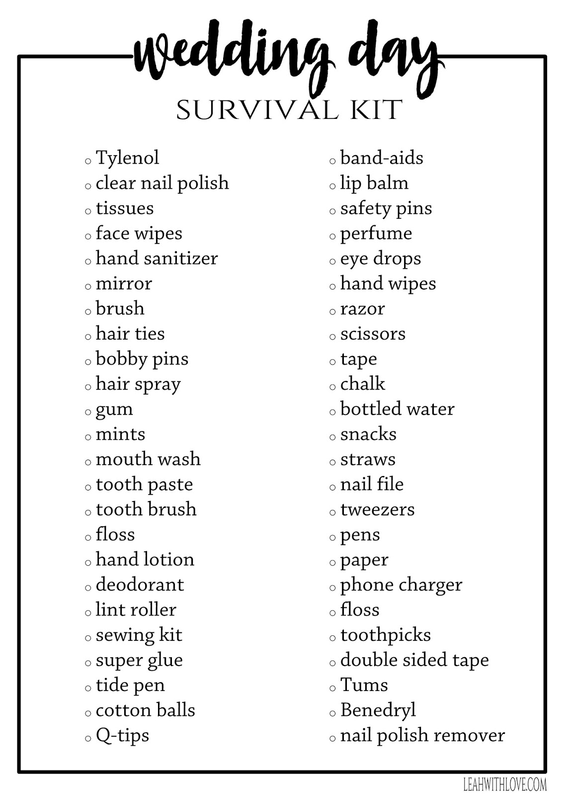 Simply Made With Love Wedding Day Survival Kit