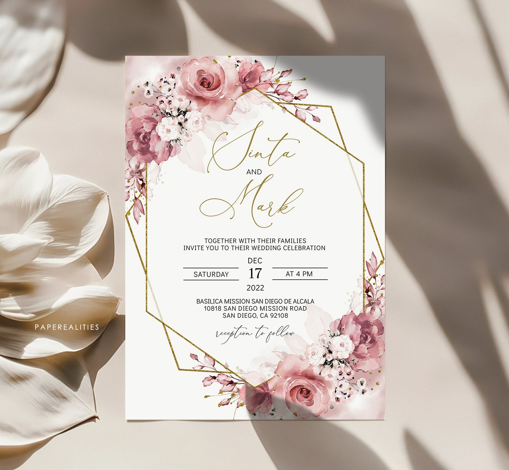 SINTA Wedding Invitation Template Dusty Rose Wedding Invitation 