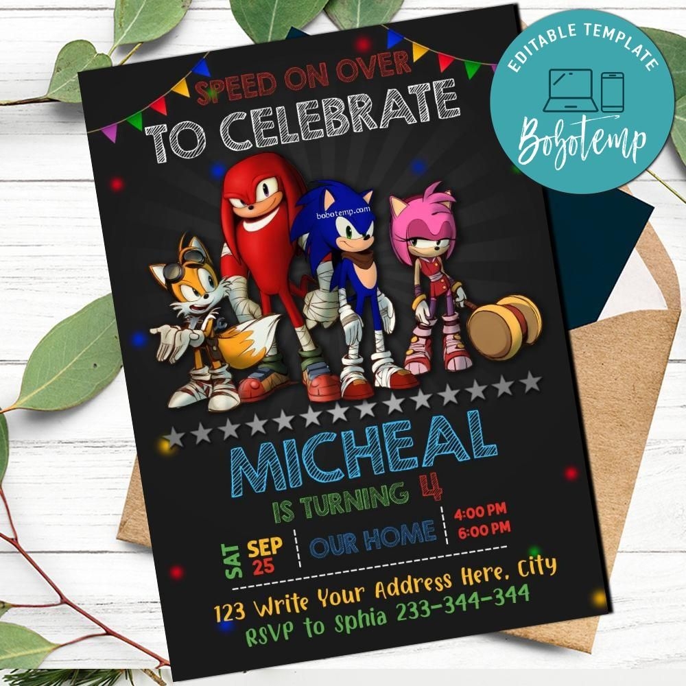 Sonic Party Birthday Invitation Editable Template Bobotemp