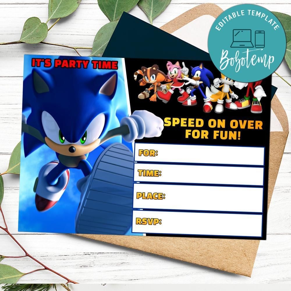 Sonic The Hedgehog Fill In Blank Invitation Customizable Bobotemp