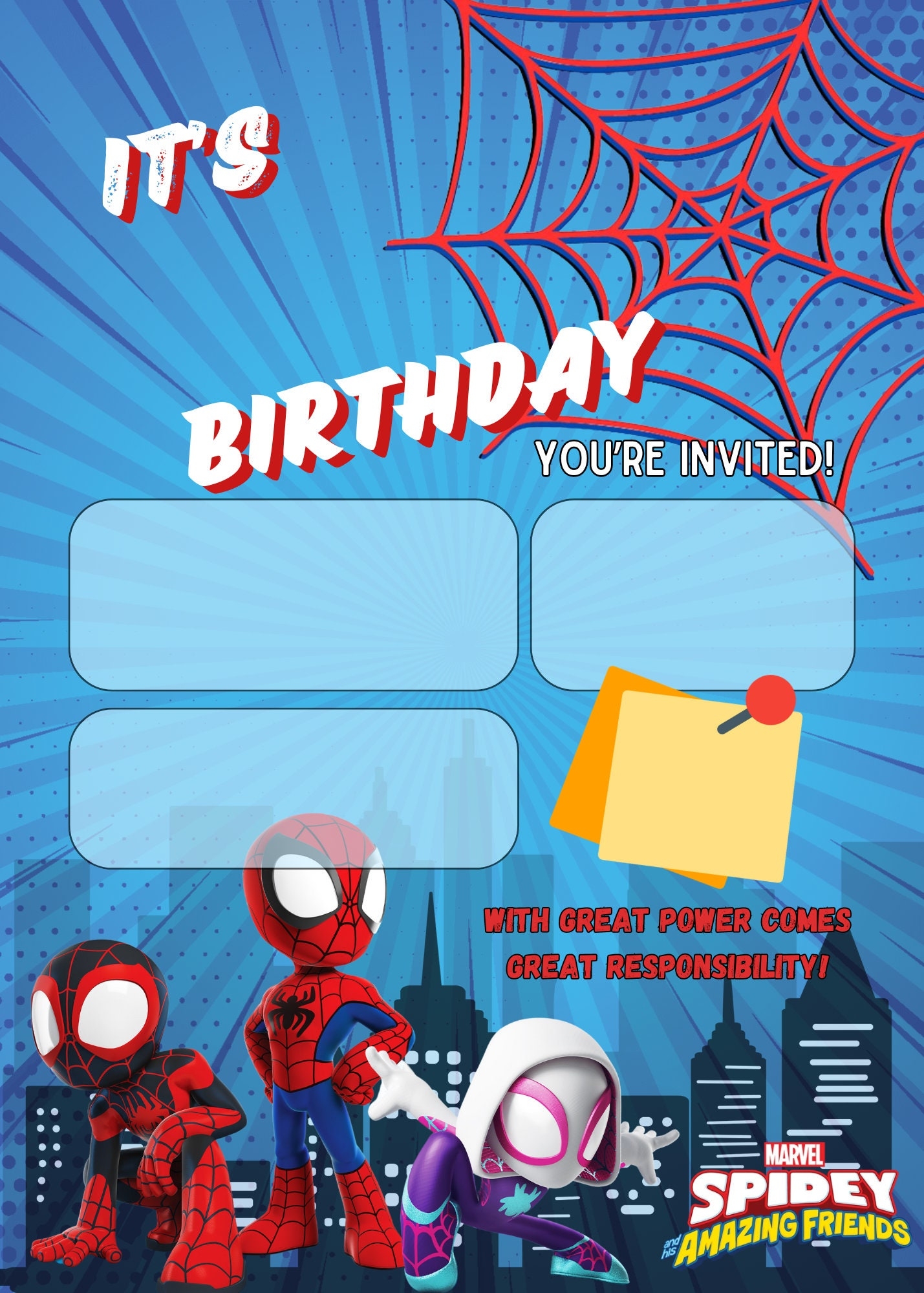 Spidey And His Amazing Friends Theme Birthday Invitation Template Printable And Downloadable Edit In Canva
