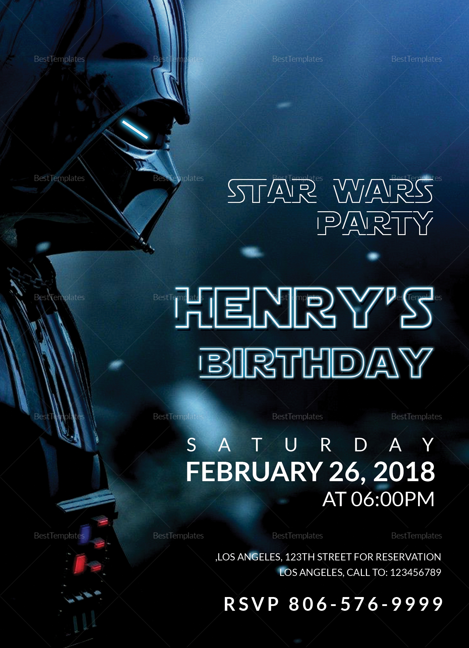 Star Wars Birthday Party Invitation Design Template In Word PSD Publisher