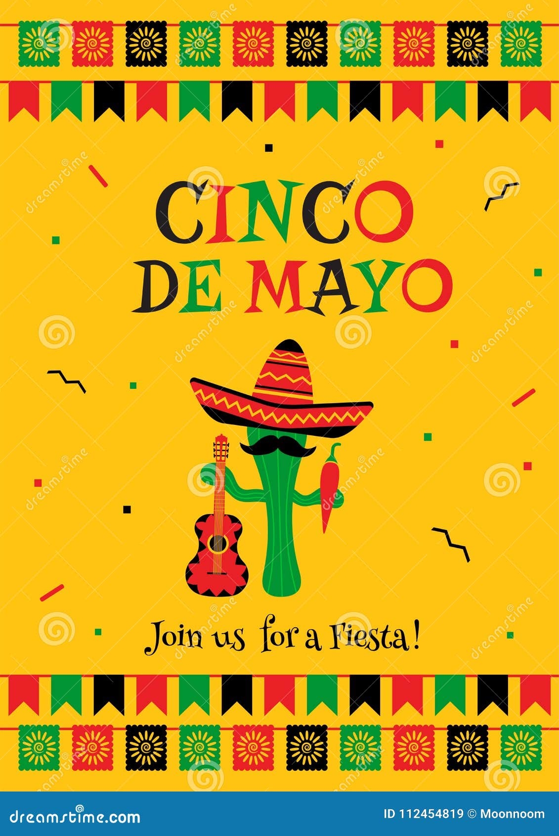 Stylish Yellow Cinco De Mayo Party Card Invitation Stock Vector Illustration Of Fiesta Guitar 112454819