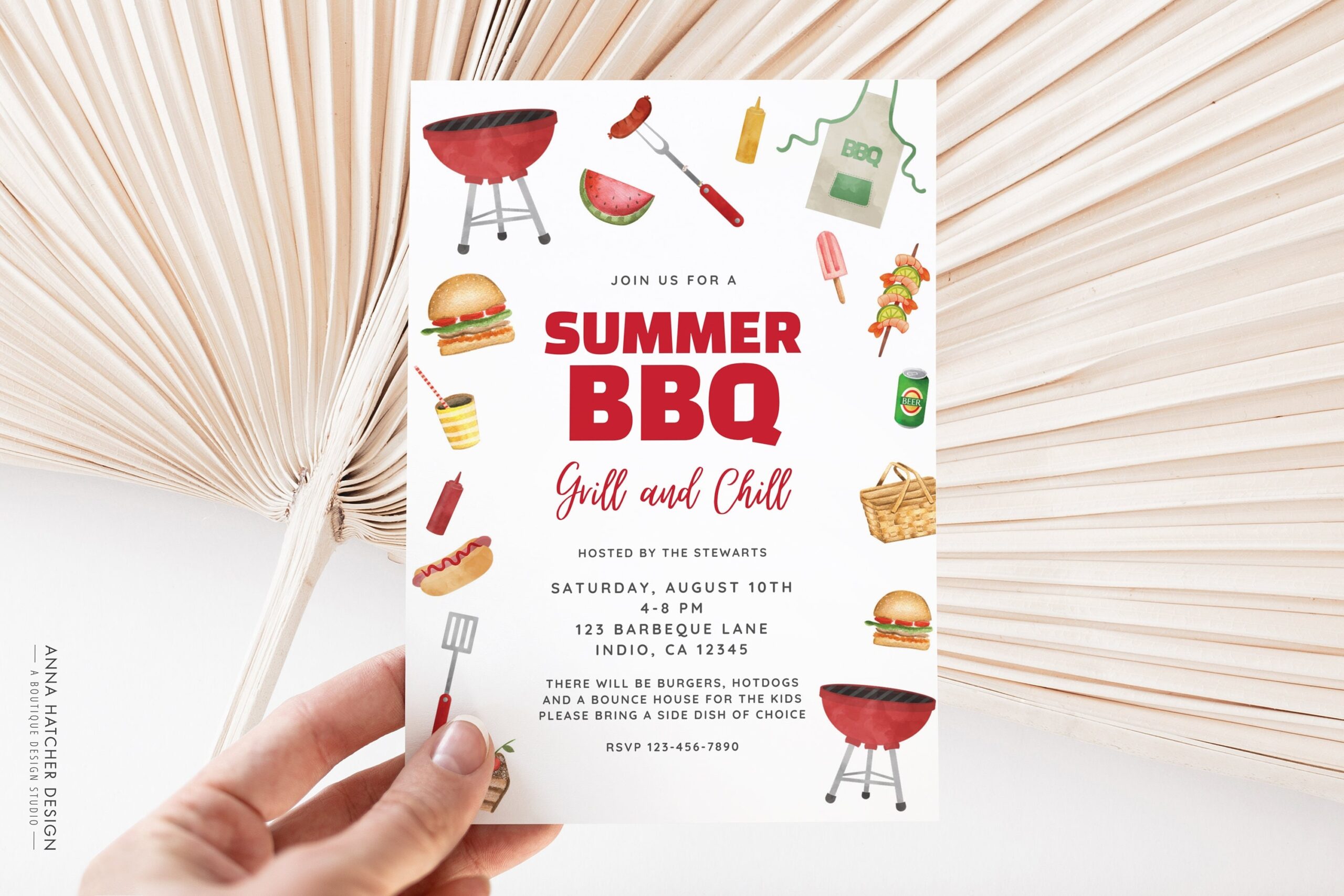 Summer BBQ Party Invitation Backyard Grill And Chill Barbecue 