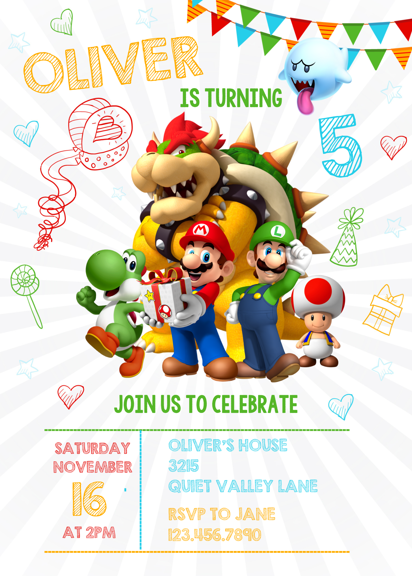 Super Mario Birthday Invitation Template Canva 3 Payhip