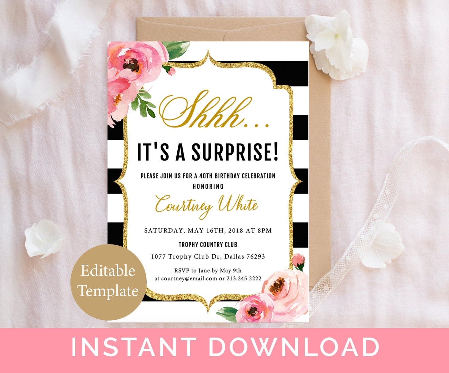 Surprise Birthday Invitation Template Adult Birthday Party Invitation Surprise 30th 40th 50th 60th Shhh It s A Surprise Invitation DIY Etsy