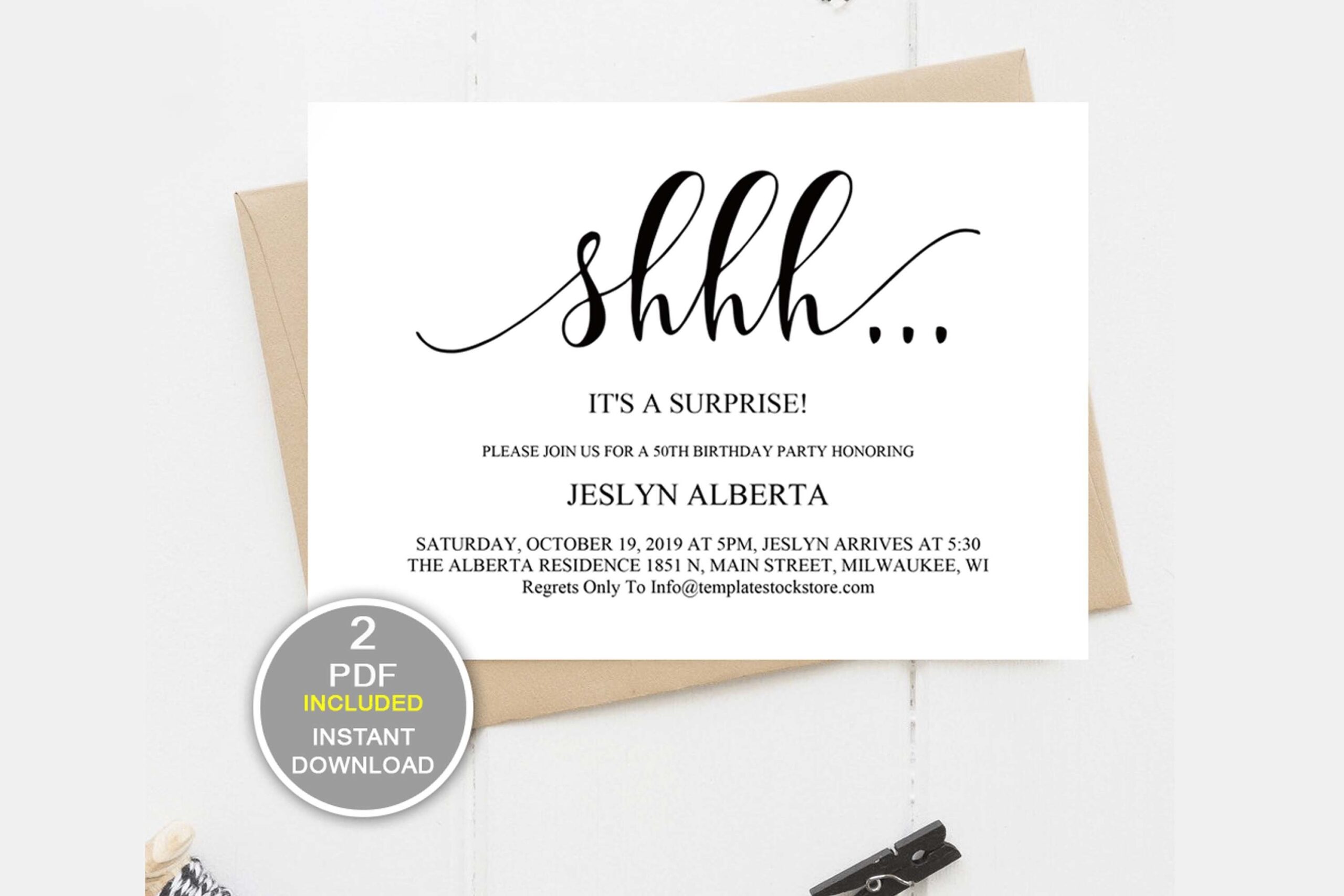 Surprise Party Invitation Template Shhh Birthday DAD 25