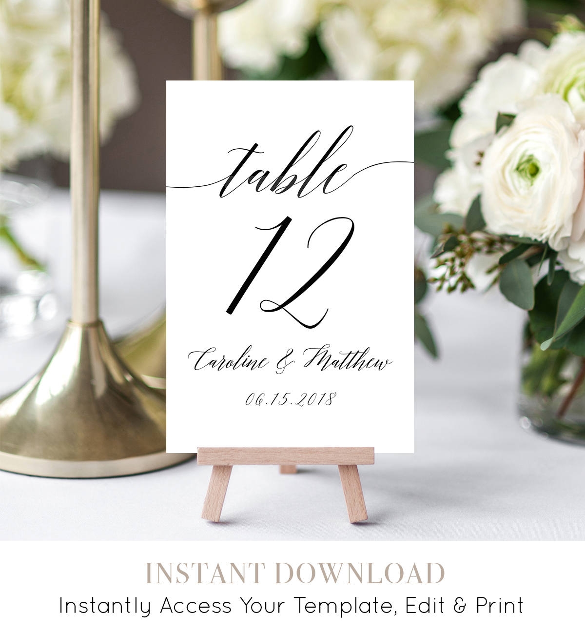 Table Number Card Template Printable Wedding Table Number DIY Seating Card Template 100 Editable Modern Calligraphy Digital 034 105TC