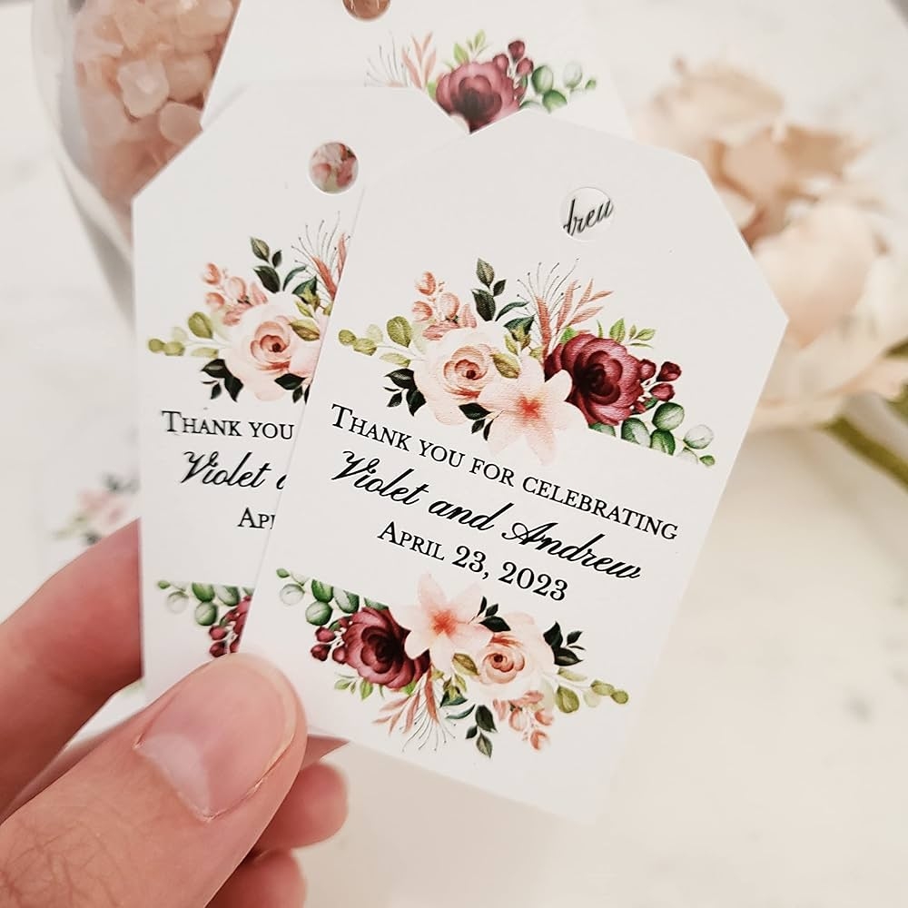 Thank You Wedding Favors Personalized Wedding Tags Floral Thank You For Celebrating With Us Hang Tags Custom Burgundy Wedding Gift Tags 3 5