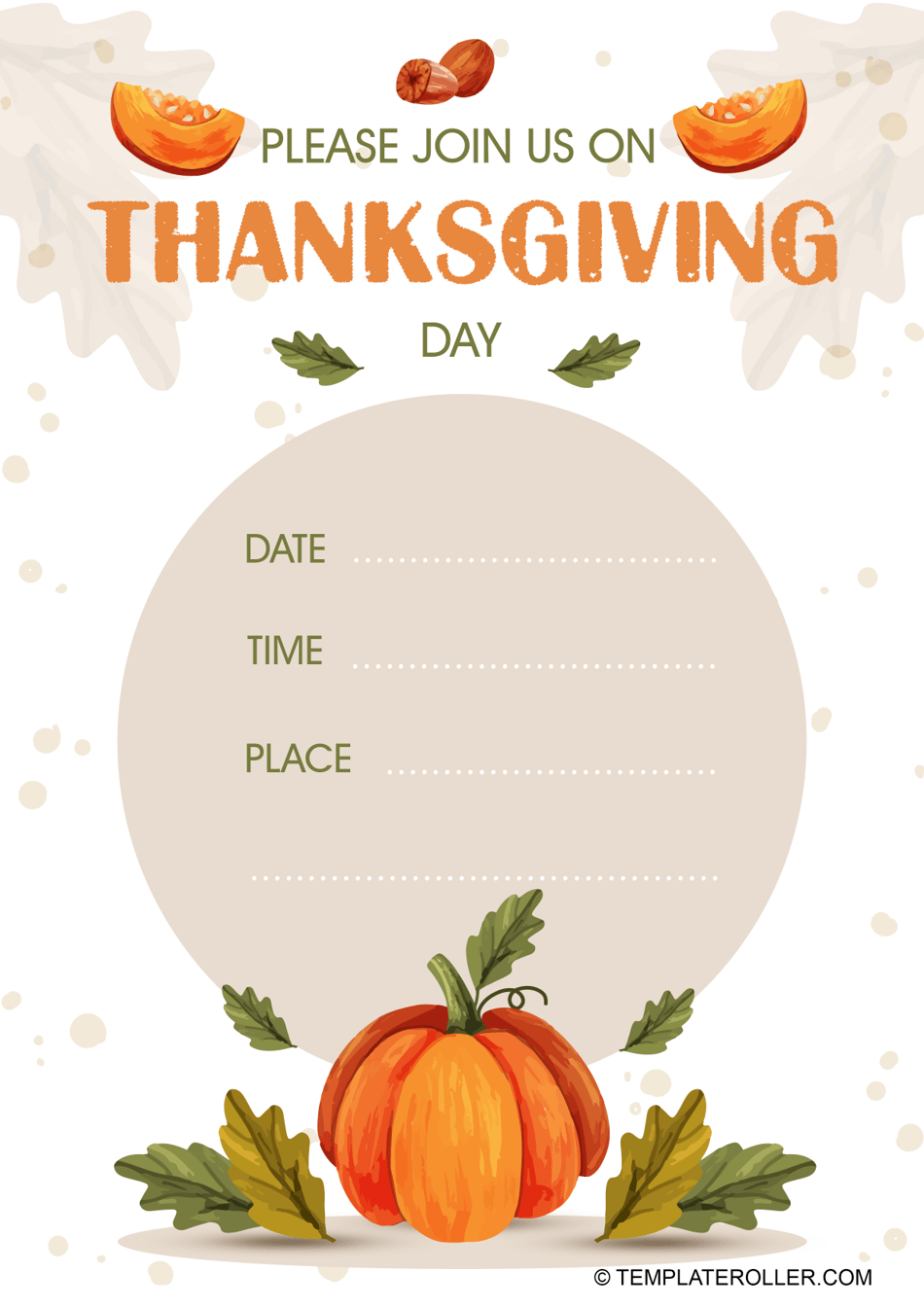 Thanksgiving Invitation Template Pumpkin Download Printable PDF Templateroller