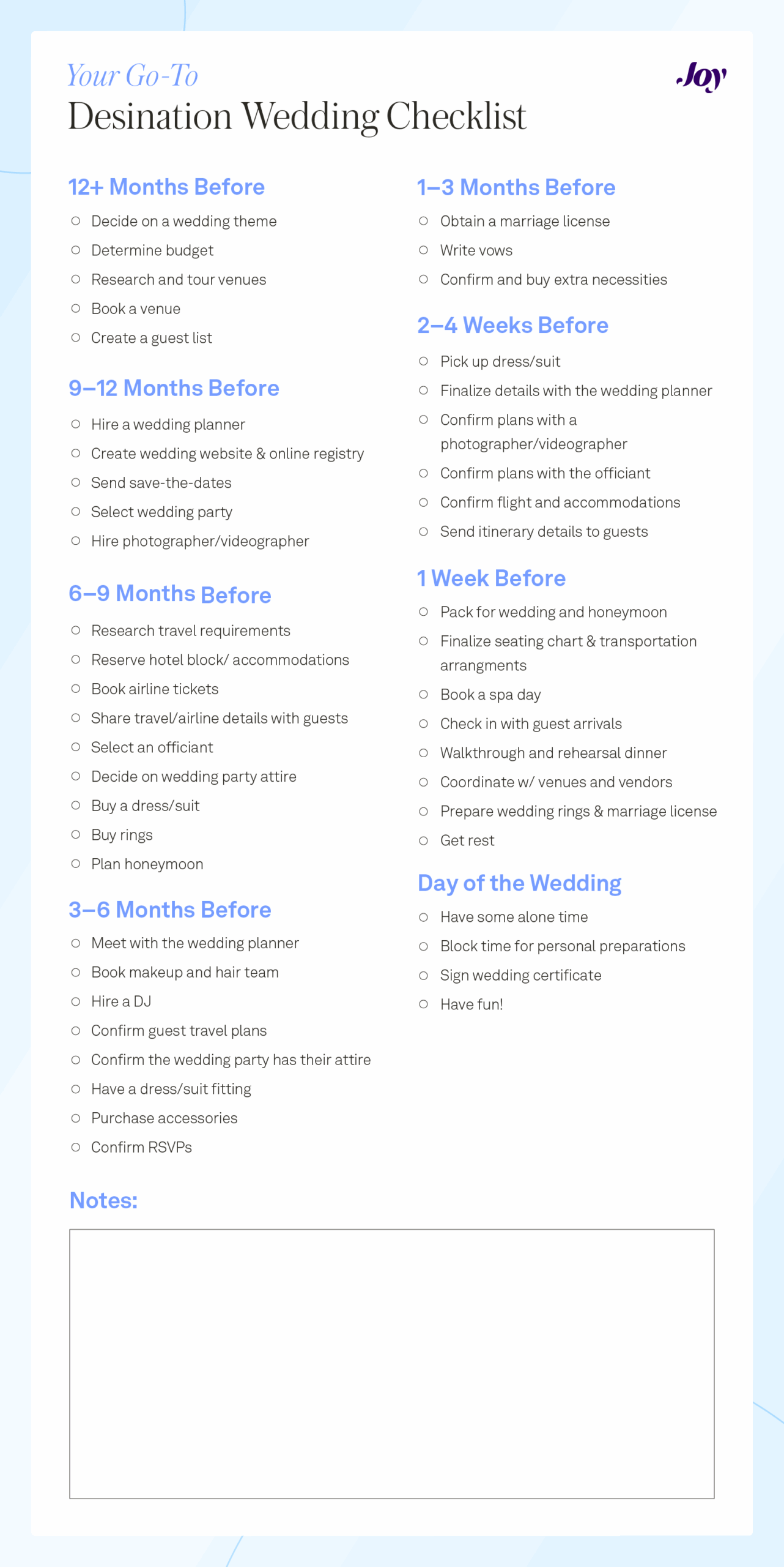 The Complete Destination Wedding Checklist Joy