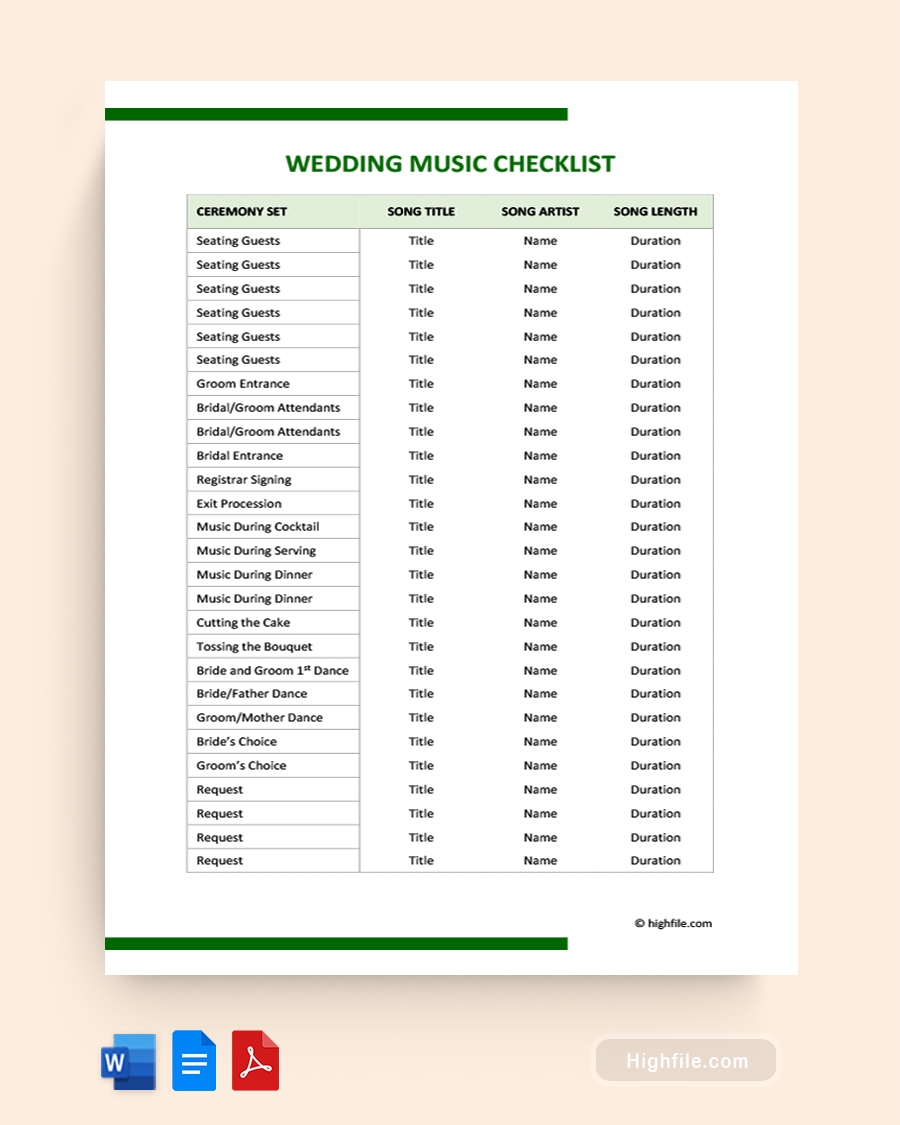 The Ultimate Wedding Music Checklist And Template Word PDF Docs