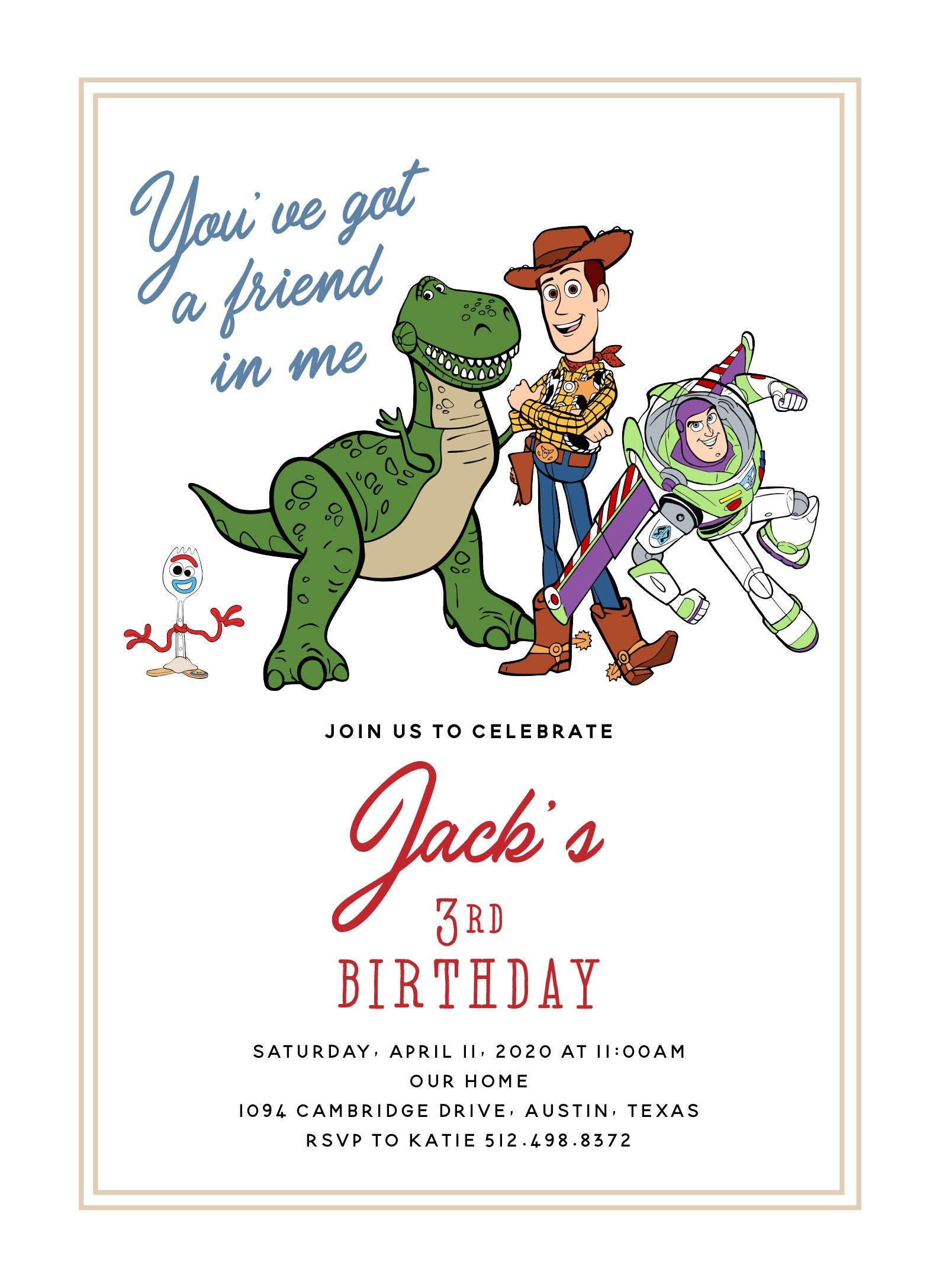 Toy Story Invitation Toy Story Birthday Toy Story Party Buzz Woody Rex Forky Simple Toy Story Invitation Template DIY Etsy
