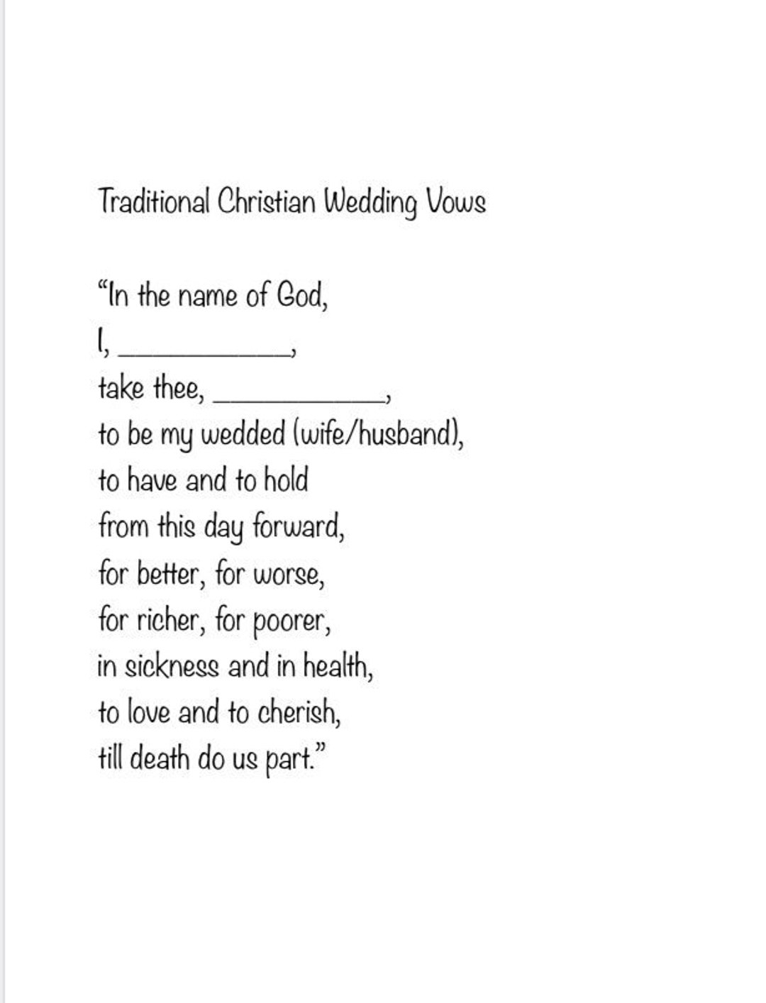 Traditional Christian Wedding Vows PDF Etsy