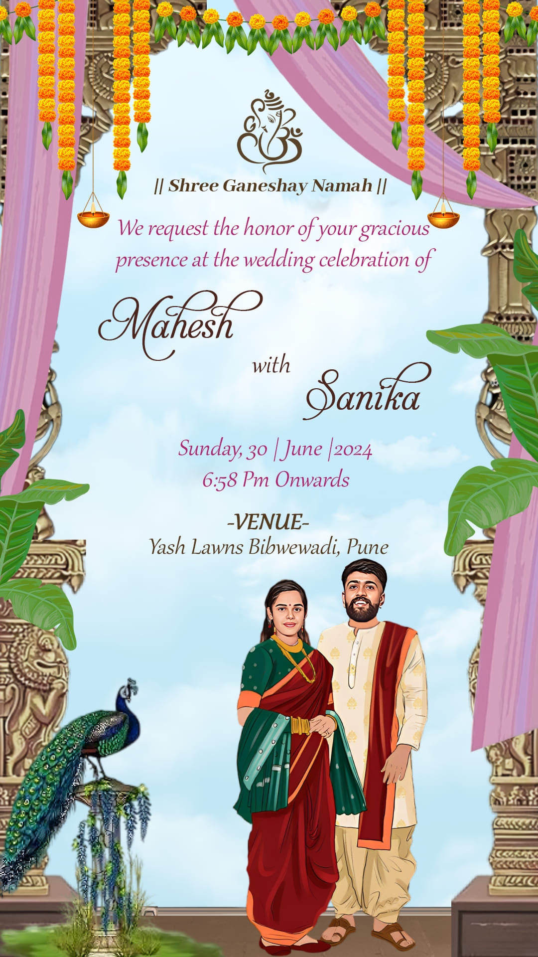 Traditional South Indian Digital Wedding Invitation Card