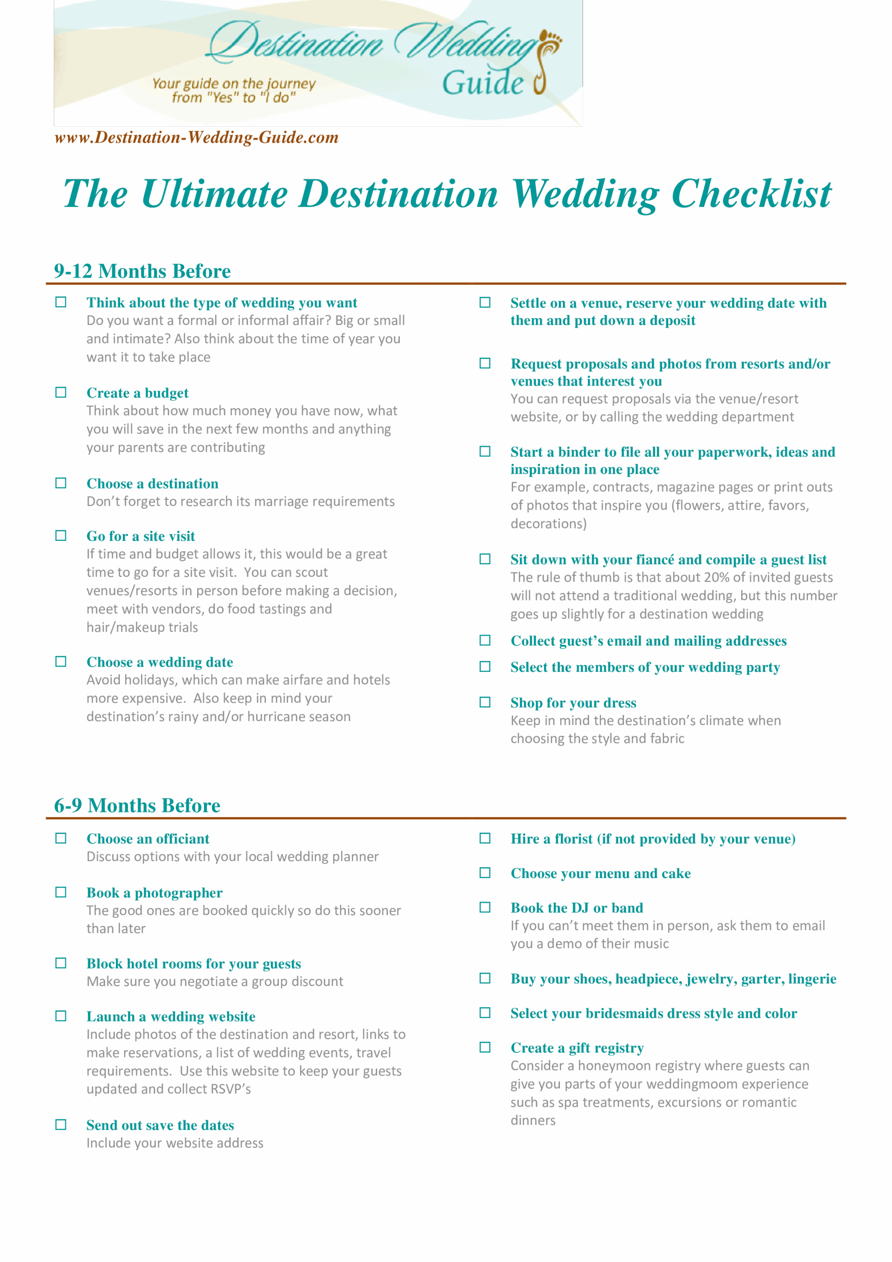 Ultimate Destination Wedding Checklist Templates At 