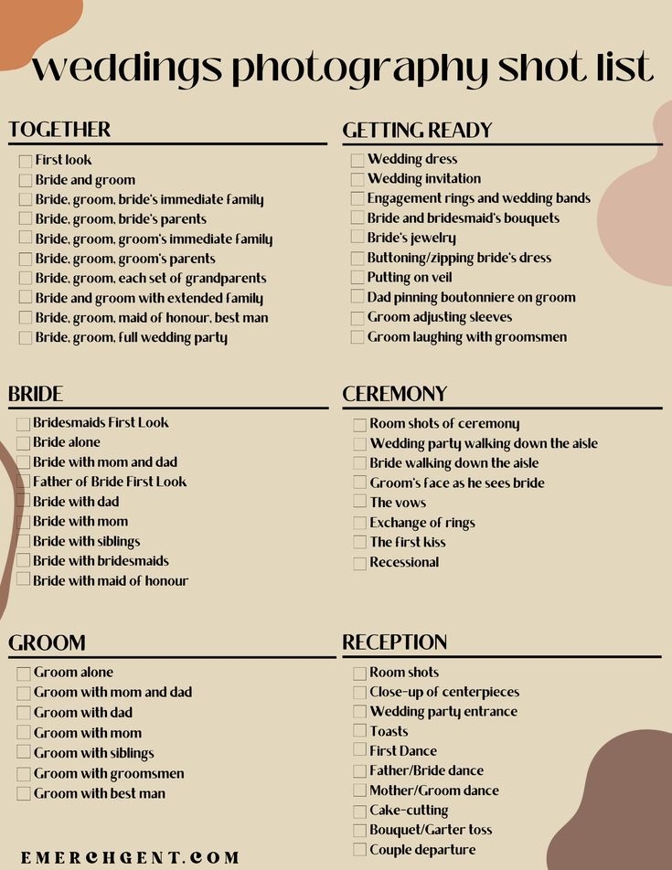 Ultimate Wedding Photo Shot List FREE PRINTABLE Wedding 