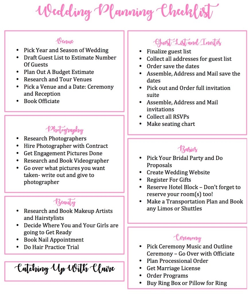 Ultimate Wedding Planning Checklist Catching Up With Claire Worksheets Library