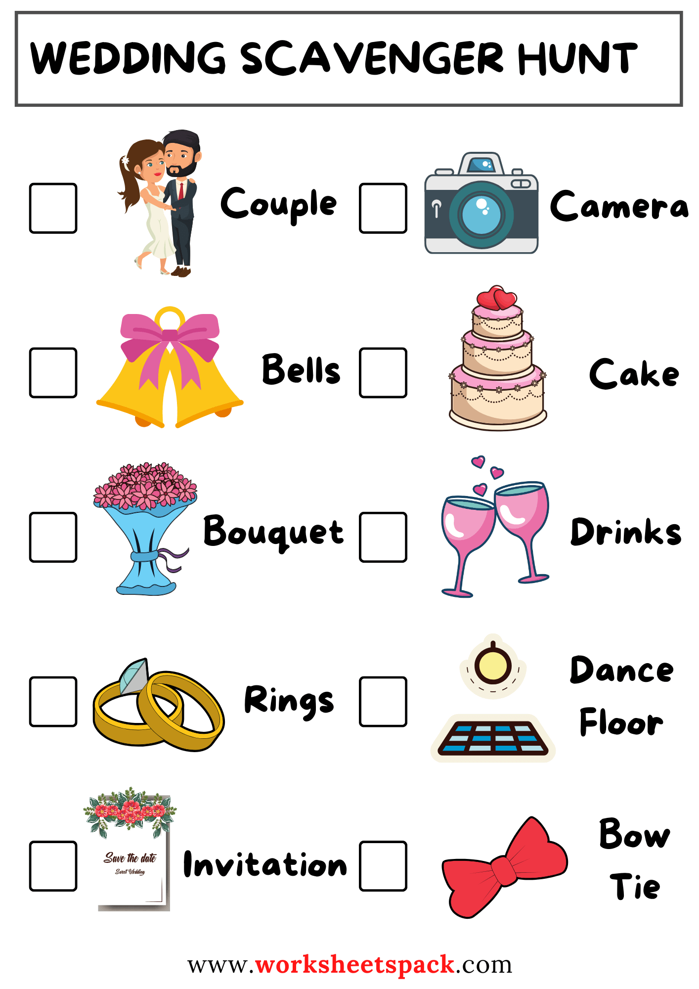 Unique Wedding Scavenger Hunt Ideas Worksheetspack