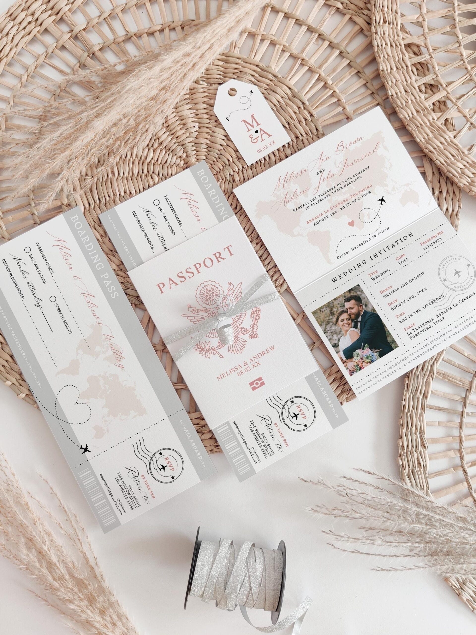 US Passport Wedding Invitation Template Suite Plane Ticket 
