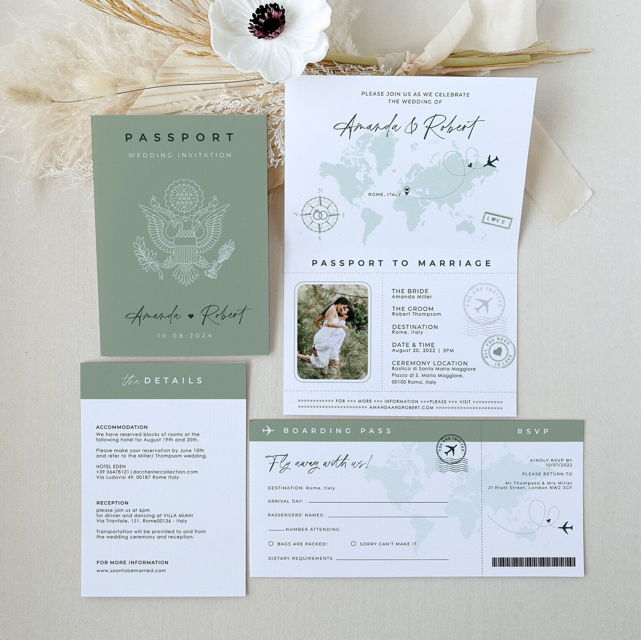USA Passport Wedding Invitation Printable Template Passport Wedding 