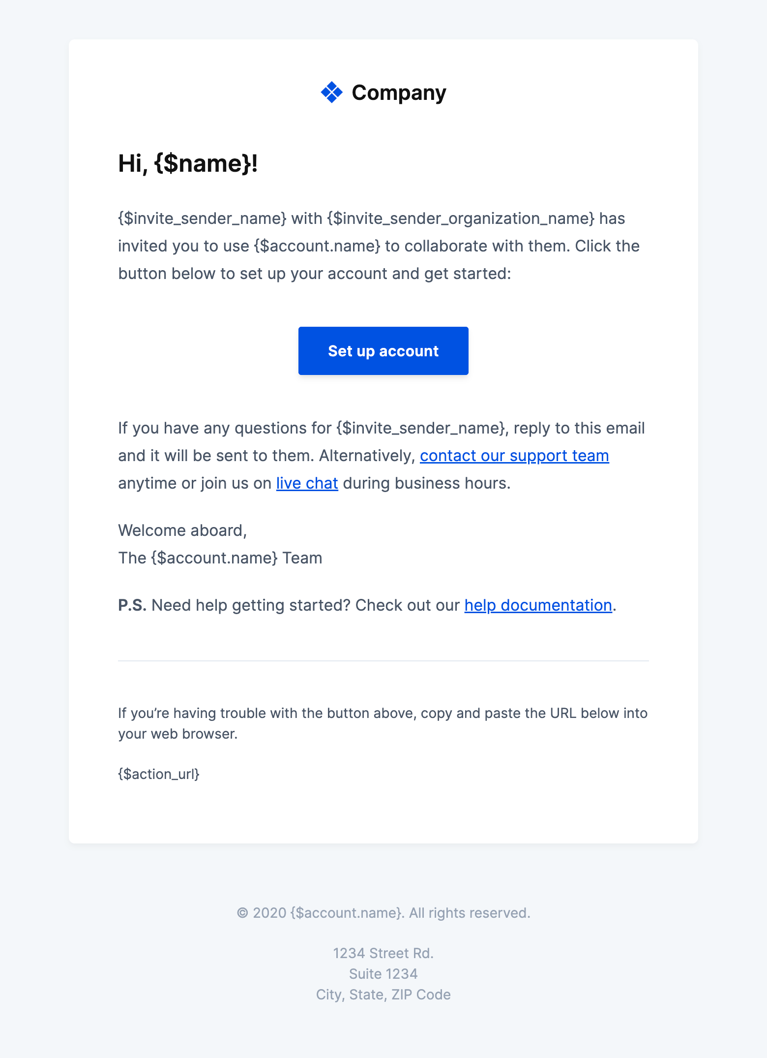 User Invitation HTML Email Template MailerSend